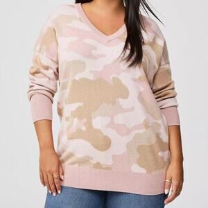 TORRID Women's Everyday Soft Pullover Tunic Crew Sweater Harley Camo 12 NWT